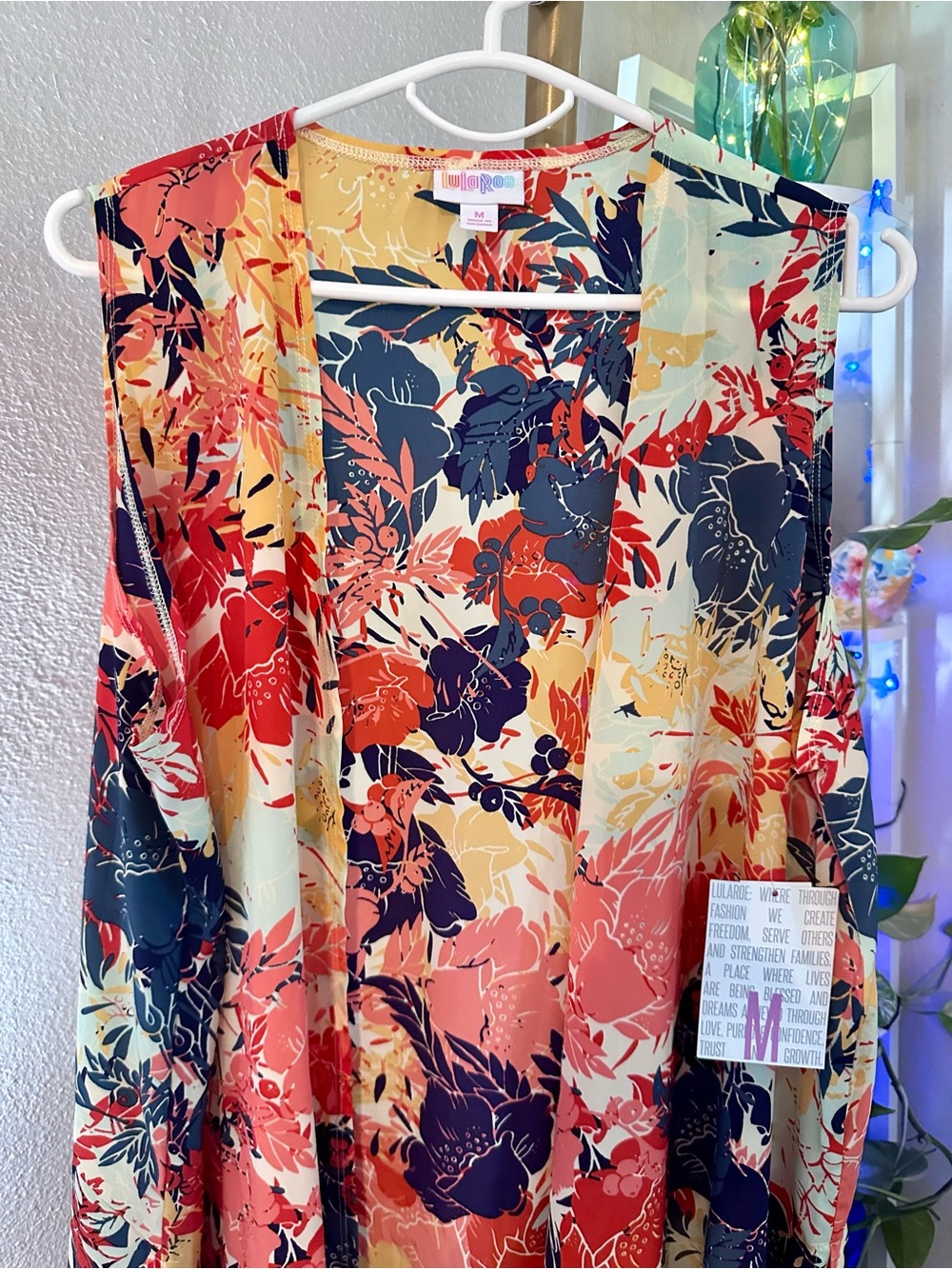 LuLaRoe Floral Swim Coverup in Coral, Navy & Cream - Picture 3 of 3